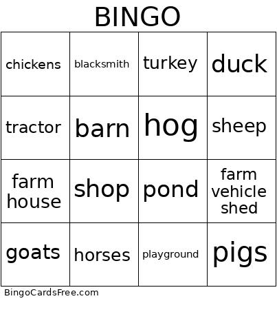 Wheeler Farm Bingo Card