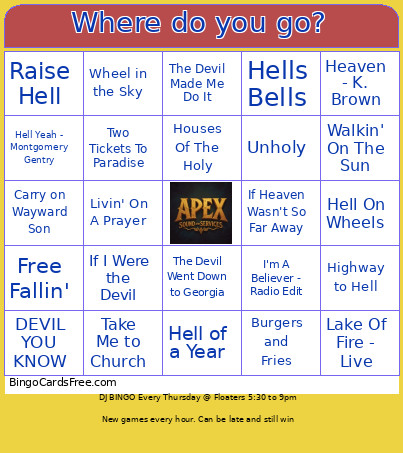 Where Do You Go? Bingo Card