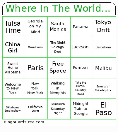 Where In The World... Bingo Card