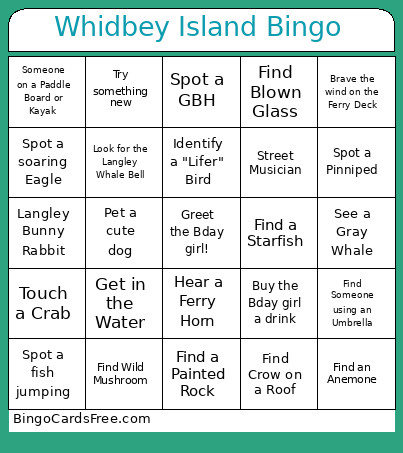 Whidbey Island Bingo Card