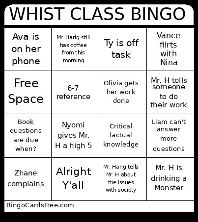 WHIST CLASS Bingo Card
