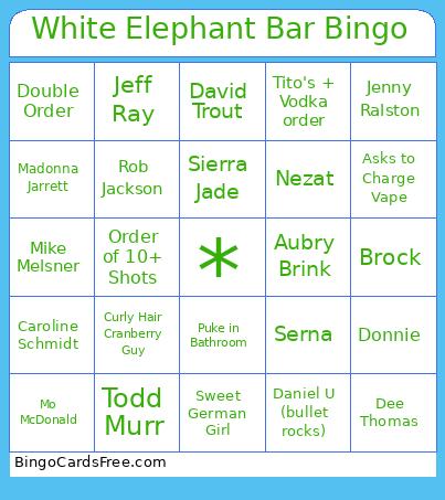 White Elephant Bar Bingo