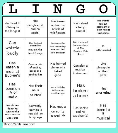 Who Are You? Bingo Card