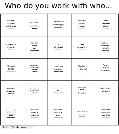 Who Do You Work With Who... Bingo Card