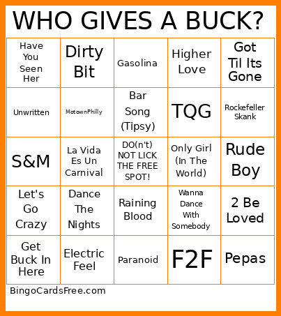 WHO GIVES A BUCK? Bingo Card
