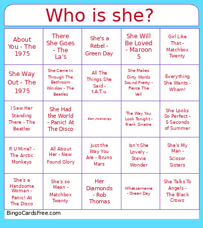 Who Is She? Bingo Card