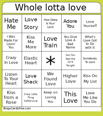 Whole Lotta Love Bingo Card