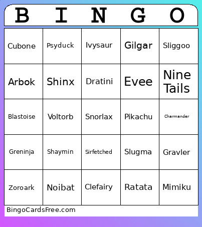 Who's That Pokemon! Bingo Card