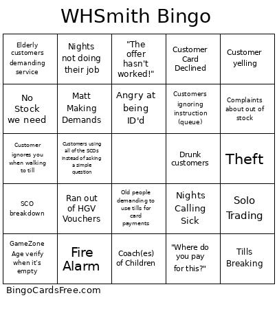 WHSmith Bingo Card