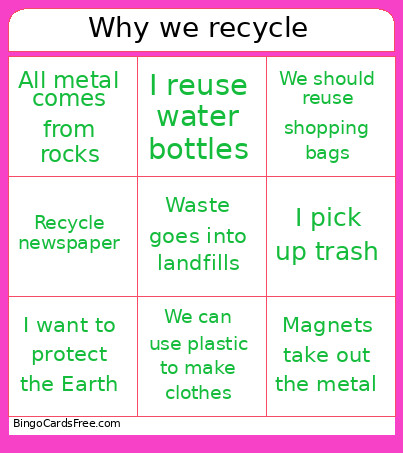 Why We Recycle Bingo Card
