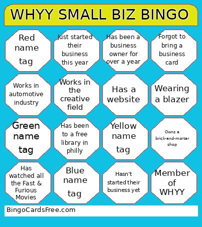 WHYY SMALL BIZ Bingo Card