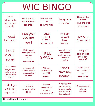 WIC Bingo Card