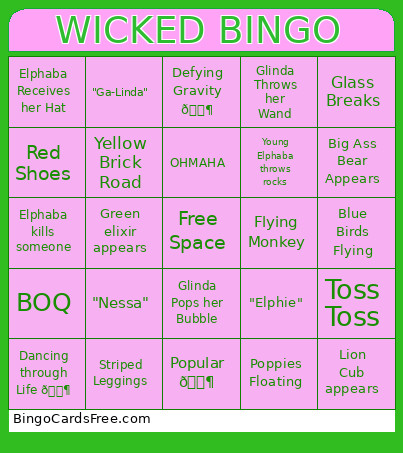 Wicked Bingo Card