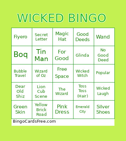 WICKED Bingo Card