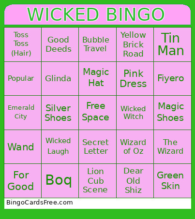 Wicked 2 Bingo Card