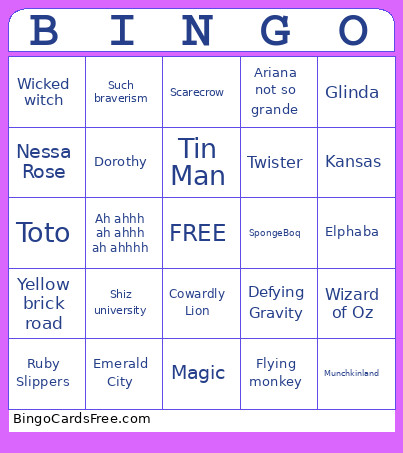 Wicked For Good Bingo Card