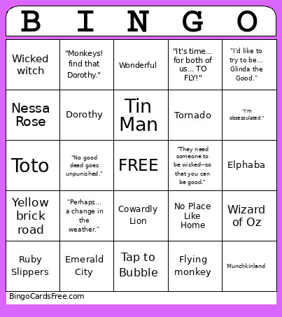 Wicked For Good Bingo Card