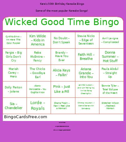 Wicked Good Time Bingo Card