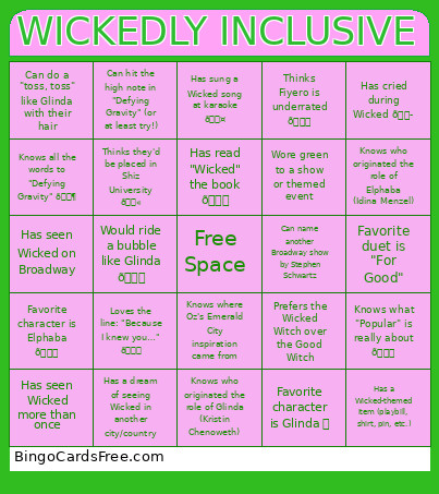 WICKEDLY INCLUSIVE Bingo Card