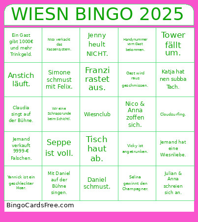 WIESN 2025 Bingo Card