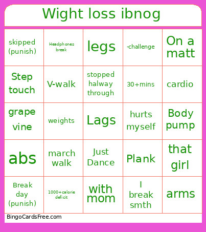 Wight Loss Ibnog Bingo Card