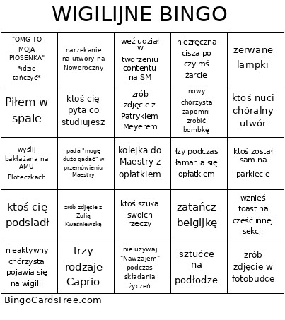 Wigilijne Bingo Card