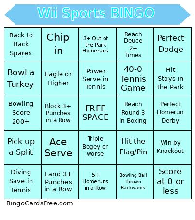 Wii Sports Bingo Card 2