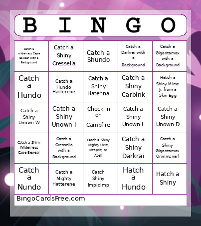 Wild Area 2025 Bingo Card