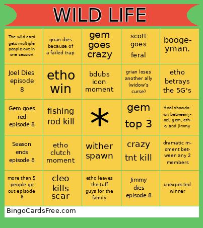 wild life final Bingo