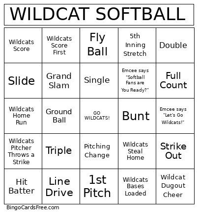 WILDCAT SOFTBALL Bingo Card