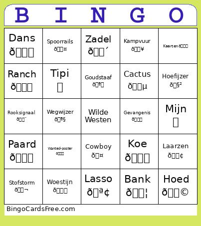 Wilde Westen Bingo Card