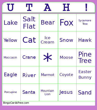 Wildlife Bingo Card