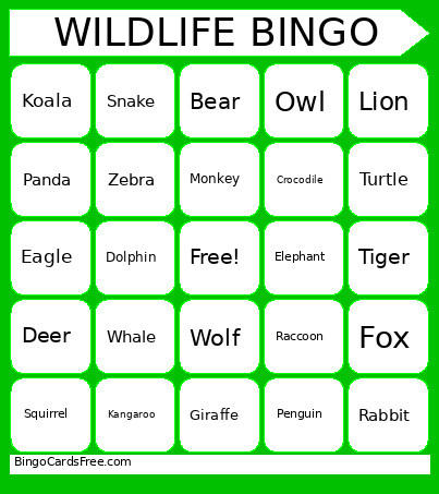 Wildlife Bingo Card