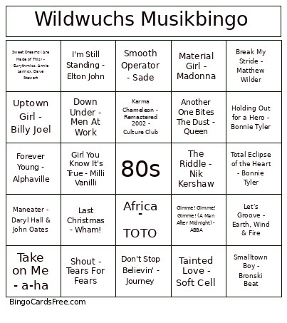 Wildwuchs Musik Bingo Card