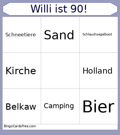 Willi Ist 90! Bingo Card
