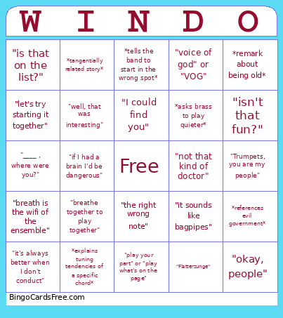 Wind Ensemble Bingo Card