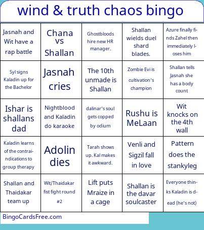 wind & truth chaos bingo