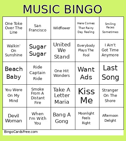 Windstone Music Bingo Card
