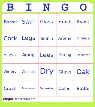 Wine Bingo Card