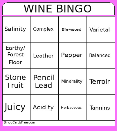 Wine Bingo Card