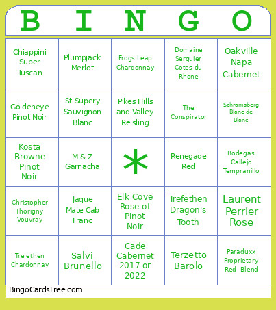 Wine Bingo Card