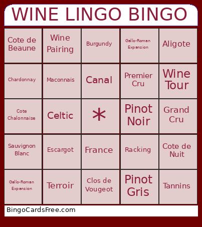 WINE LINGO Bingo Card