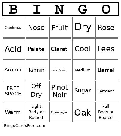 Winenight Bingo Card
