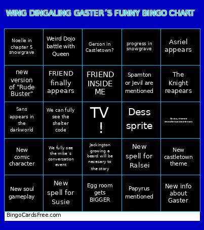 WING DINGALING GASTER´S FUNNY CHART Bingo Card