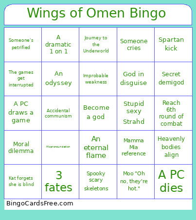 Wings Of Omen Bingo Card