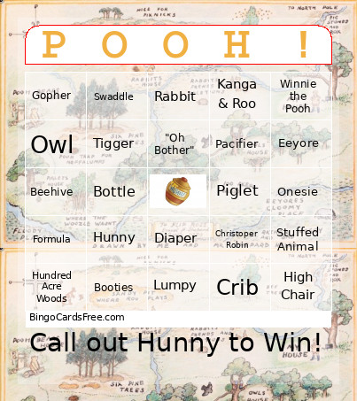 Winnie The Pooh Baby Bingo Card