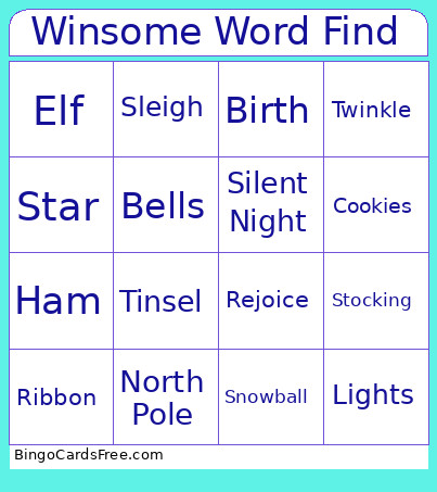 Winsome Word Find Bingo Card