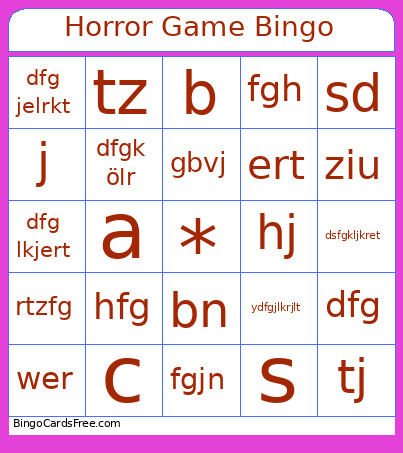 Wintars Horror Game Bingo Card