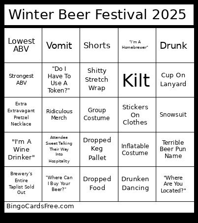 Winter Beer Festival 2025 Bingo Card