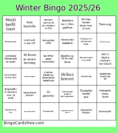 Winter 2025/26 Bingo Card